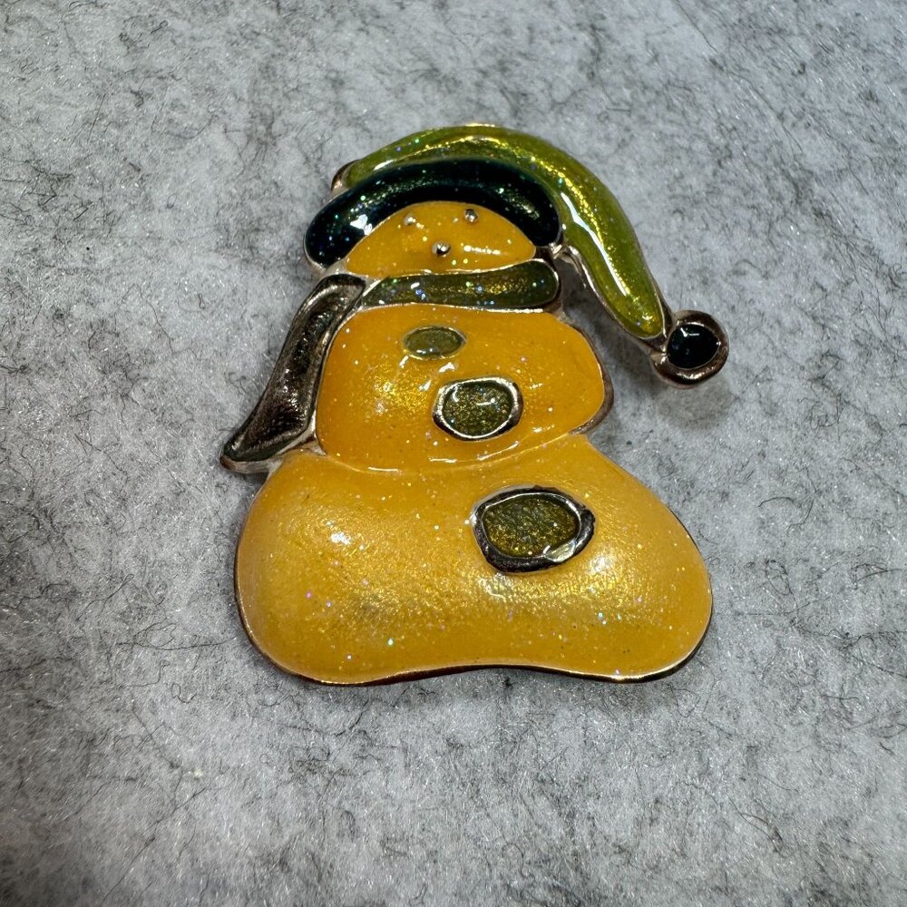 Vintage Christmas Snowman Pin Brooch - Enamel Glitter & Metal 1960's